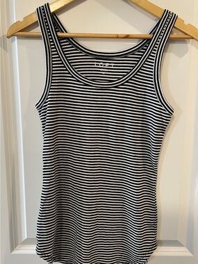LOFT Black & White Striped Scoop Neck Tank Top